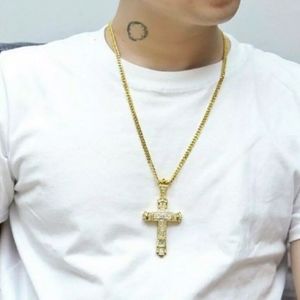 MENS GOLD CUBAN CROSS NEW